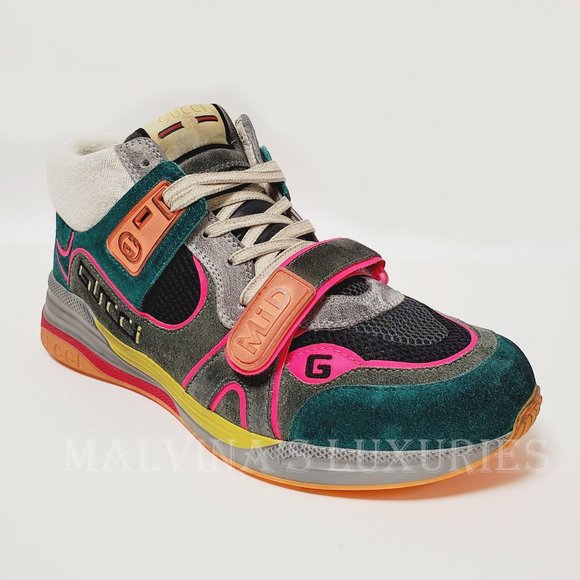 GUCCI SNEAKERS MENS ULTRAPACE MID TOP LEATHER SHOES w LOGO sz 8G 8.5 US - Picture 9 of 16